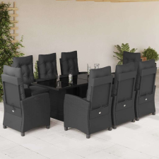 vidaXL 9 részes fekete polyrattan kerti étkezőgarnitúra párnákkal kerti bútor