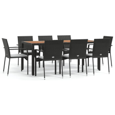 vidaXL 9 részes fekete polyrattan kerti étkezőgarnitúra párnákkal (3184992) kerti bútor