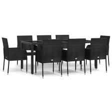 vidaXL 9 részes fekete polyrattan kerti étkezőgarnitúra párnákkal (3185004) kerti bútor