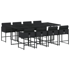 vidaXL 9 részes fekete polyrattan kerti étkezőgarnitúra párnákkal (3211279) kerti bútor