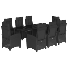 vidaXL 9 részes fekete polyrattan kerti étkezőgarnitúra párnákkal (3212966) kerti bútor