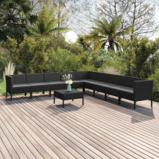 vidaXL 9 részes fekete polyrattan kerti ülőgarnitúra párnákkal kerti bútor