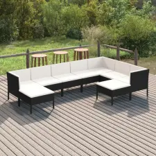 vidaXL 9 részes fekete polyrattan kerti ülőgarnitúra párnákkal kerti bútor