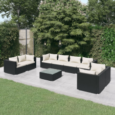 vidaXL 9-részes fekete polyrattan kerti ülőgarnitúra párnákkal kerti bútor