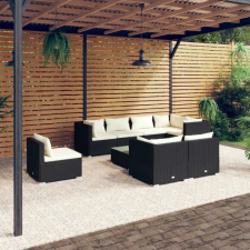 vidaXL 9-részes fekete polyrattan kerti ülőgarnitúra párnákkal kerti bútor