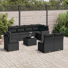 vidaXL 9 részes fekete polyrattan kerti ülőgarnitúra párnákkal kerti bútor
