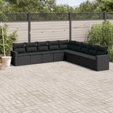 vidaXL 9 részes fekete polyrattan kerti ülőgarnitúra párnákkal kerti bútor