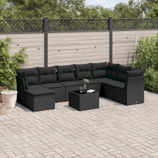 vidaXL 9 részes fekete polyrattan kerti ülőgarnitúra párnákkal kerti bútor