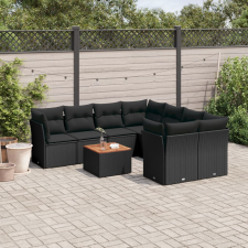 vidaXL 9 részes fekete polyrattan kerti ülőgarnitúra párnákkal kerti bútor