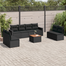 vidaXL 9 részes fekete polyrattan kerti ülőgarnitúra párnákkal kerti bútor