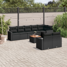 vidaXL 9 részes fekete polyrattan kerti ülőgarnitúra párnákkal kerti bútor