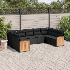 vidaXL 9 részes fekete polyrattan kerti ülőgarnitúra párnákkal kerti bútor