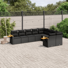 vidaXL 9 részes fekete polyrattan kerti ülőgarnitúra párnákkal kerti bútor