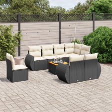 vidaXL 9 részes fekete polyrattan kerti ülőgarnitúra párnákkal kerti bútor
