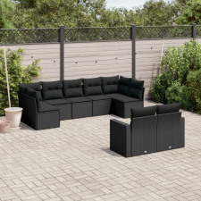 vidaXL 9 részes fekete polyrattan kerti ülőgarnitúra párnákkal kerti bútor