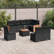 vidaXL 9 részes fekete polyrattan kerti ülőgarnitúra párnákkal kerti bútor