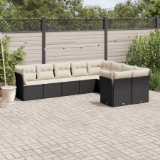 vidaXL 9 részes fekete polyrattan kerti ülőgarnitúra párnákkal kerti bútor