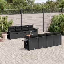 vidaXL 9 részes fekete polyrattan kerti ülőgarnitúra párnákkal kerti bútor
