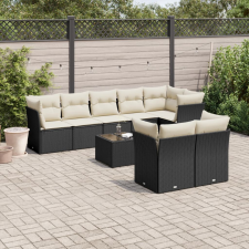 vidaXL 9 részes fekete polyrattan kerti ülőgarnitúra párnákkal kerti bútor