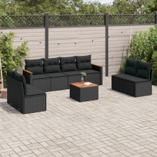 vidaXL 9 részes fekete polyrattan kerti ülőgarnitúra párnákkal kerti bútor