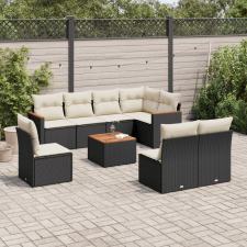 vidaXL 9 részes fekete polyrattan kerti ülőgarnitúra párnákkal kerti bútor
