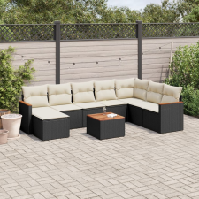 vidaXL 9 részes fekete polyrattan kerti ülőgarnitúra párnákkal kerti bútor