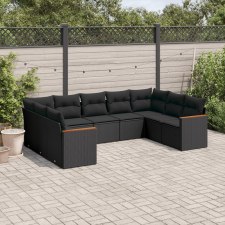 vidaXL 9 részes fekete polyrattan kerti ülőgarnitúra párnákkal kerti bútor