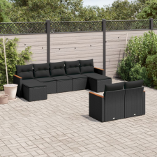 vidaXL 9 részes fekete polyrattan kerti ülőgarnitúra párnákkal kerti bútor