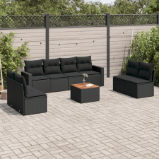 vidaXL 9 részes fekete polyrattan kerti ülőgarnitúra párnákkal kerti bútor