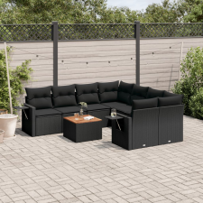 vidaXL 9 részes fekete polyrattan kerti ülőgarnitúra párnákkal kerti bútor