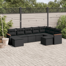 vidaXL 9 részes fekete polyrattan kerti ülőgarnitúra párnákkal kerti bútor
