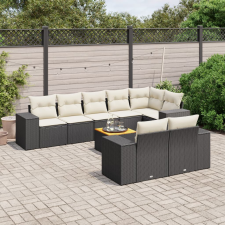 vidaXL 9 részes fekete polyrattan kerti ülőgarnitúra párnákkal kerti bútor