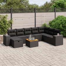 vidaXL 9 részes fekete polyrattan kerti ülőgarnitúra párnákkal kerti bútor
