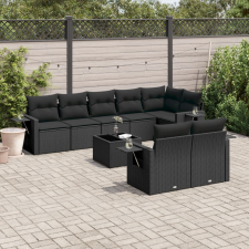 vidaXL 9 részes fekete polyrattan kerti ülőgarnitúra párnákkal kerti bútor