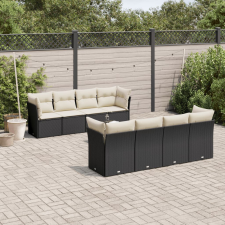 vidaXL 9 részes fekete polyrattan kerti ülőgarnitúra párnákkal kerti bútor