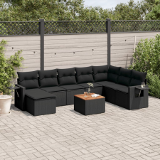 vidaXL 9 részes fekete polyrattan kerti ülőgarnitúra párnákkal kerti bútor