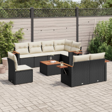 vidaXL 9 részes fekete polyrattan kerti ülőgarnitúra párnákkal kerti bútor