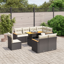 vidaXL 9 részes fekete polyrattan kerti ülőgarnitúra párnákkal kerti bútor