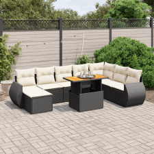 vidaXL 9 részes fekete polyrattan kerti ülőgarnitúra párnákkal kerti bútor