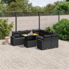 vidaXL 9 részes fekete polyrattan kerti ülőgarnitúra párnákkal kerti bútor