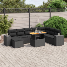 vidaXL 9 részes fekete polyrattan kerti ülőgarnitúra párnákkal kerti bútor