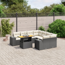 vidaXL 9 részes fekete polyrattan kerti ülőgarnitúra párnákkal kerti bútor
