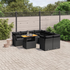 vidaXL 9 részes fekete polyrattan kerti ülőgarnitúra párnákkal kerti bútor