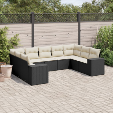 vidaXL 9 részes fekete polyrattan kerti ülőgarnitúra párnákkal kerti bútor