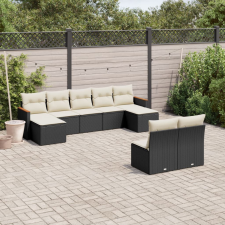 vidaXL 9 részes fekete polyrattan kerti ülőgarnitúra párnákkal kerti bútor