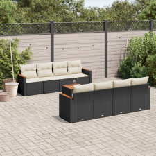 vidaXL 9 részes fekete polyrattan kerti ülőgarnitúra párnákkal kerti bútor