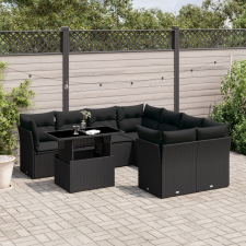 vidaXL 9 részes fekete polyrattan kerti ülőgarnitúra párnákkal kerti bútor