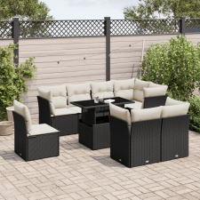 vidaXL 9 részes fekete polyrattan kerti ülőgarnitúra párnákkal kerti bútor