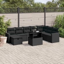 vidaXL 9 részes fekete polyrattan kerti ülőgarnitúra párnákkal kerti bútor