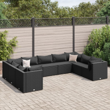 vidaXL 9 részes fekete polyrattan kerti ülőgarnitúra párnákkal kerti bútor